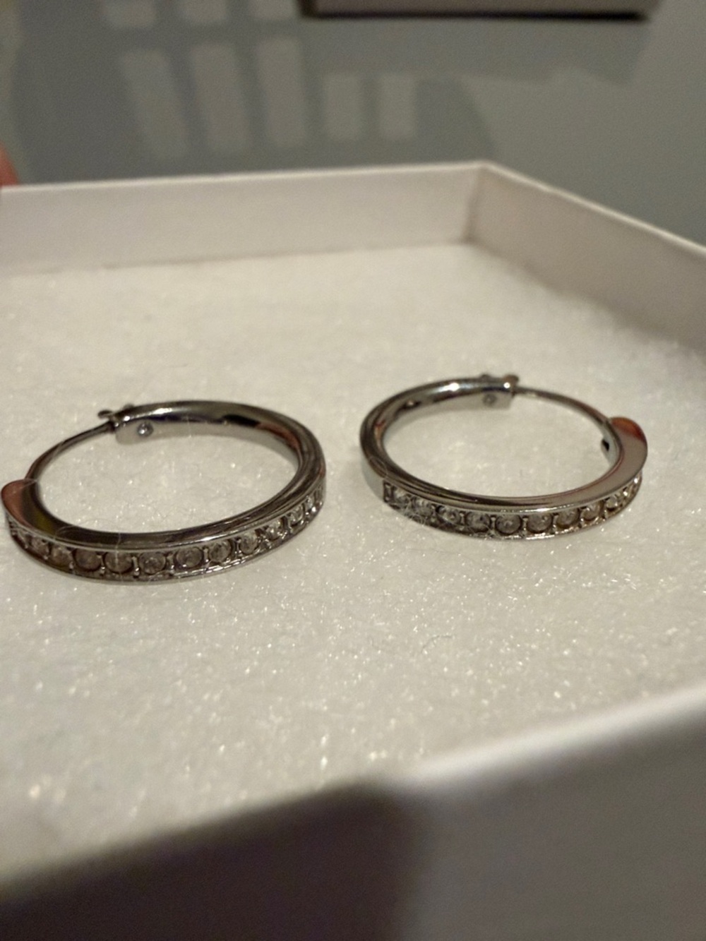 Fossil Steel Silver Crystal Hoop Earrings -